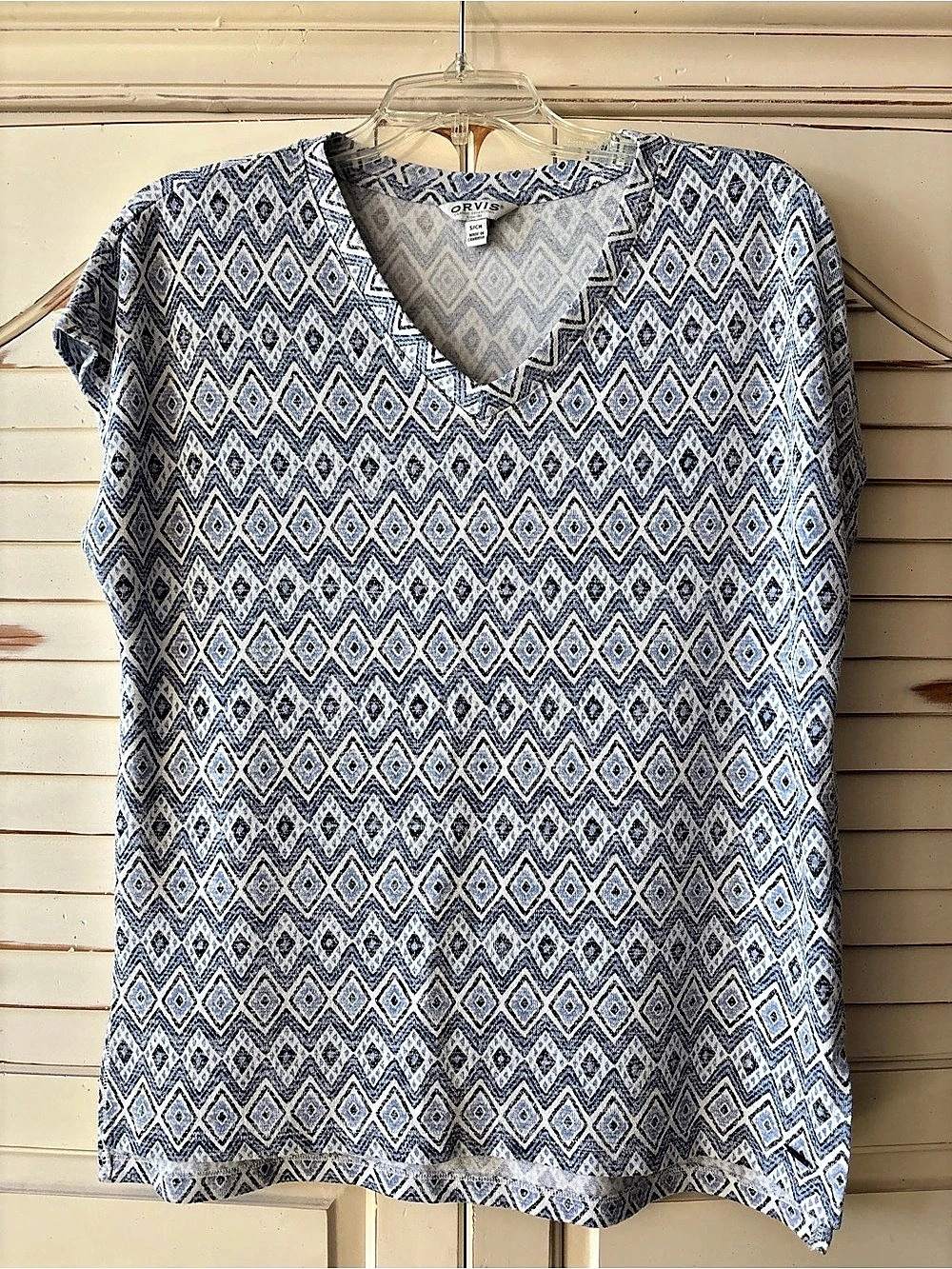 Orvis Classic Collection Geometric Diamond V-Neck Knit Top Geometric Diamond